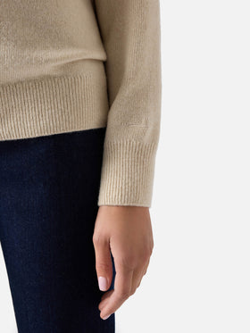 Jersey de cuello redondo en mezcla de lana y cachemira Grain New Queen con bordado Amore Espresso 