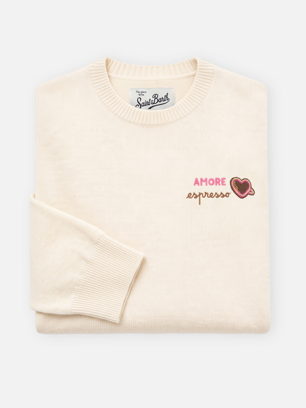 Grain New Queen wool and cashmere blend crewneck with Amore Espresso embroidery