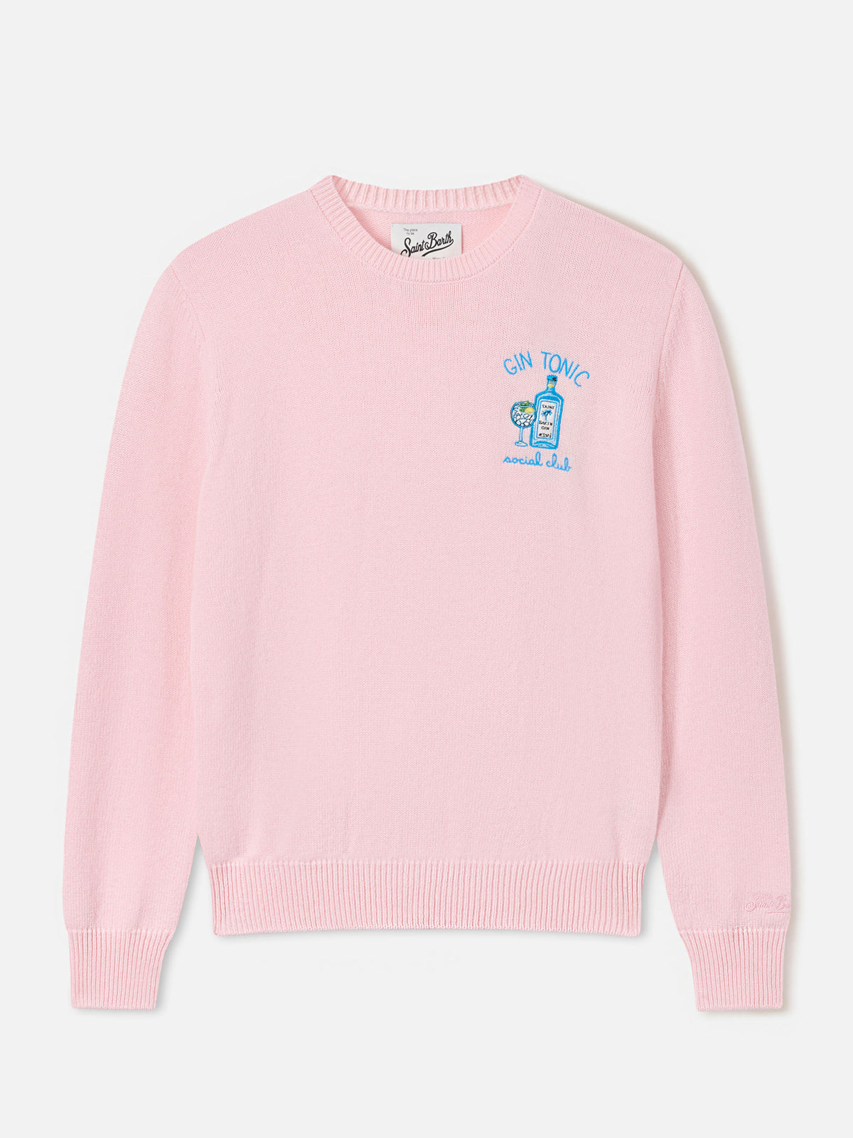 Maglia girocollo New Queen rosa in misto lana e cashmere con ricamo Gin Tonic Social Club