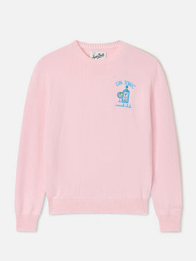 Maglia girocollo New Queen rosa in misto lana e cashmere con ricamo Gin Tonic Social Club