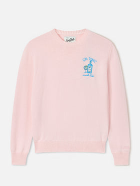 Pull ras-du-cou rose New Queen en mélange de laine et de cachemire avec broderie Gin Tonic Social Club 