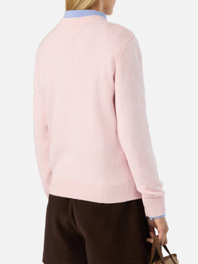 Pull ras-du-cou rose New Queen en mélange de laine et de cachemire avec broderie Gin Tonic Social Club 