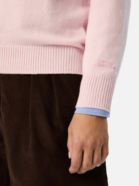 Pull ras-du-cou rose New Queen en mélange de laine et de cachemire avec broderie Gin Tonic Social Club 