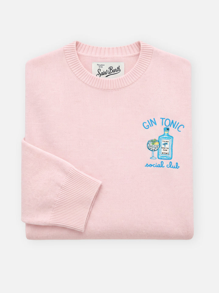 Girocollo in misto lana e cashmere New Queen rosa con ricamo Gin Tonic Social Club
