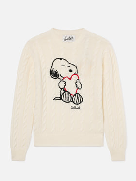 Off white New Queen wool and cashmere blend cable knit with Snoopy embroidery | Special edition
