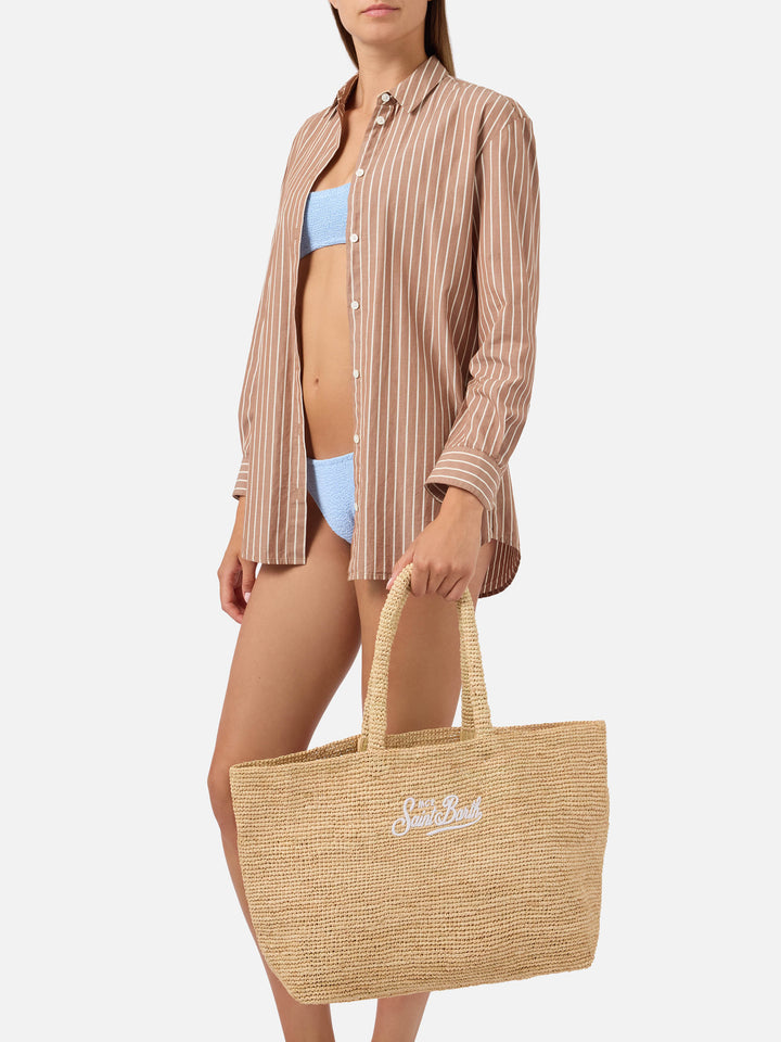 Bolso de playa de rafia con logo bordado 