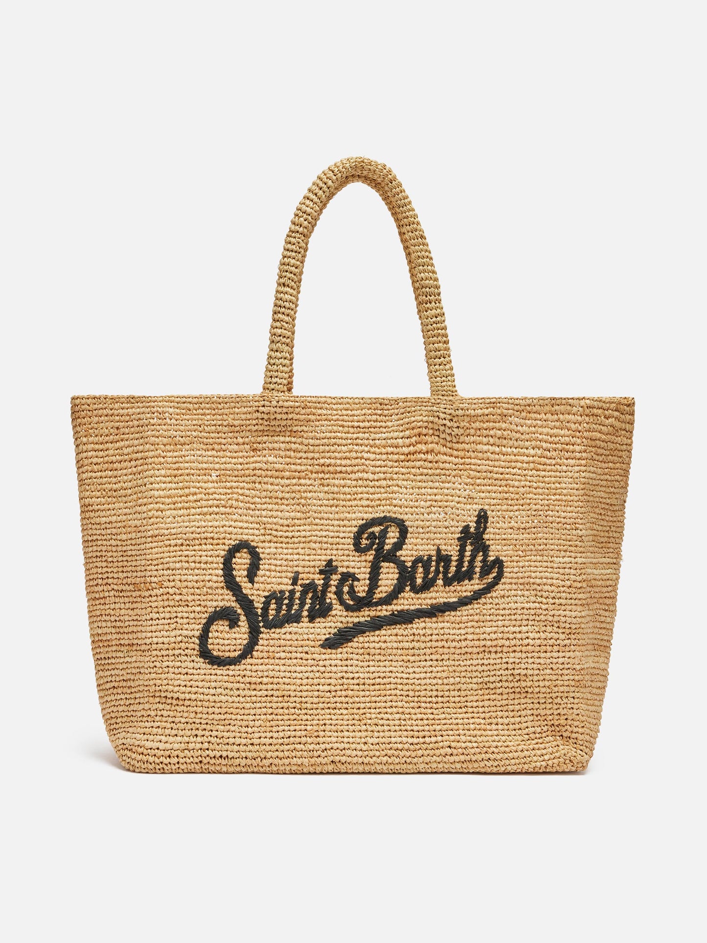 Borsa Beach in raffia con logo ricamato a contrasto nero