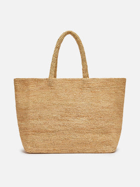 Borsa Beach in raffia con logo ricamato a contrasto nero