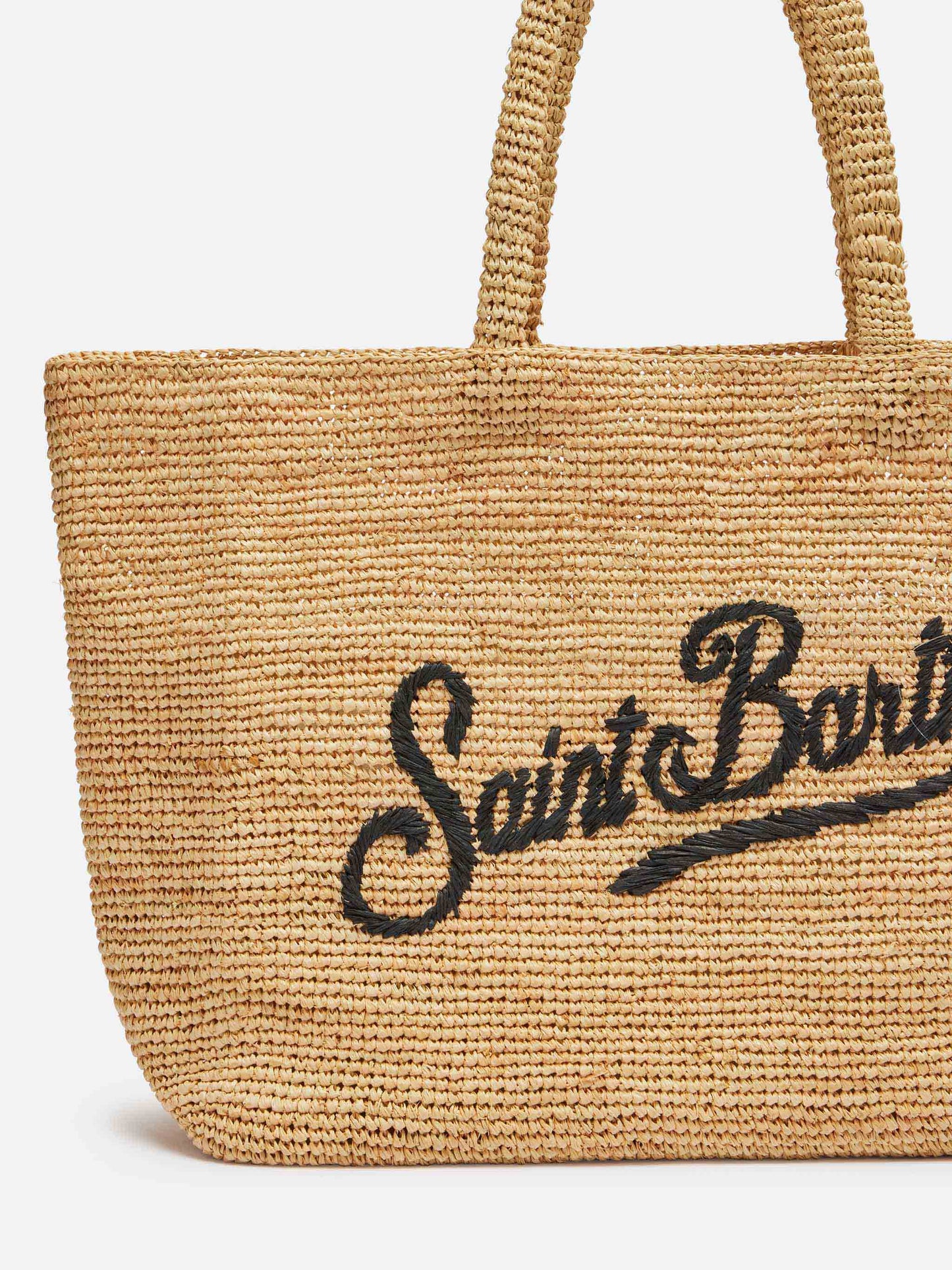 Borsa Beach in raffia con logo ricamato a contrasto nero