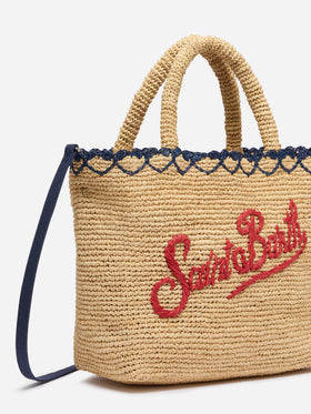 Beige Raffia Mid Strandtasche mit Baumwollbeutel und Herzrand