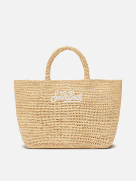 Medium Beach raffia bag with embroidered logo