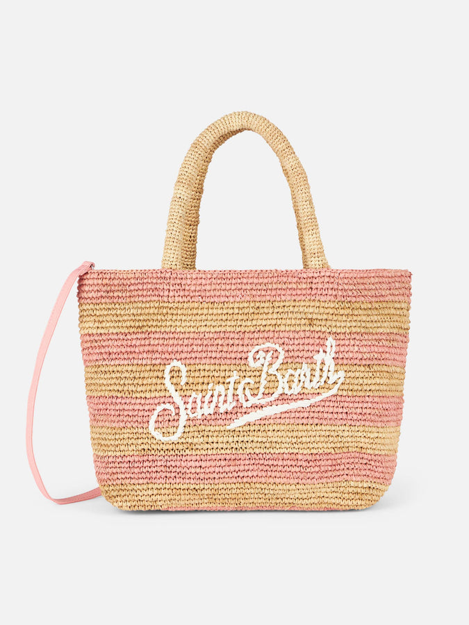 Mc2 Saint Barth Borsa midi Beach in rafia a righe rosa con pochette in cotone