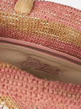 Pink striped Raffia Beach midi bag with cotton pouch