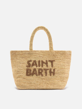 Beach medium raffia bag with contrasting embroidered logo