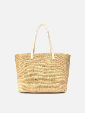 Borsa City in raffia con logo avorio ricamato a contrasto