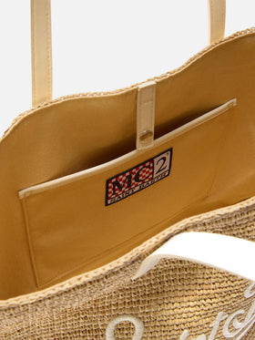 Borsa City in raffia con logo avorio ricamato a contrasto