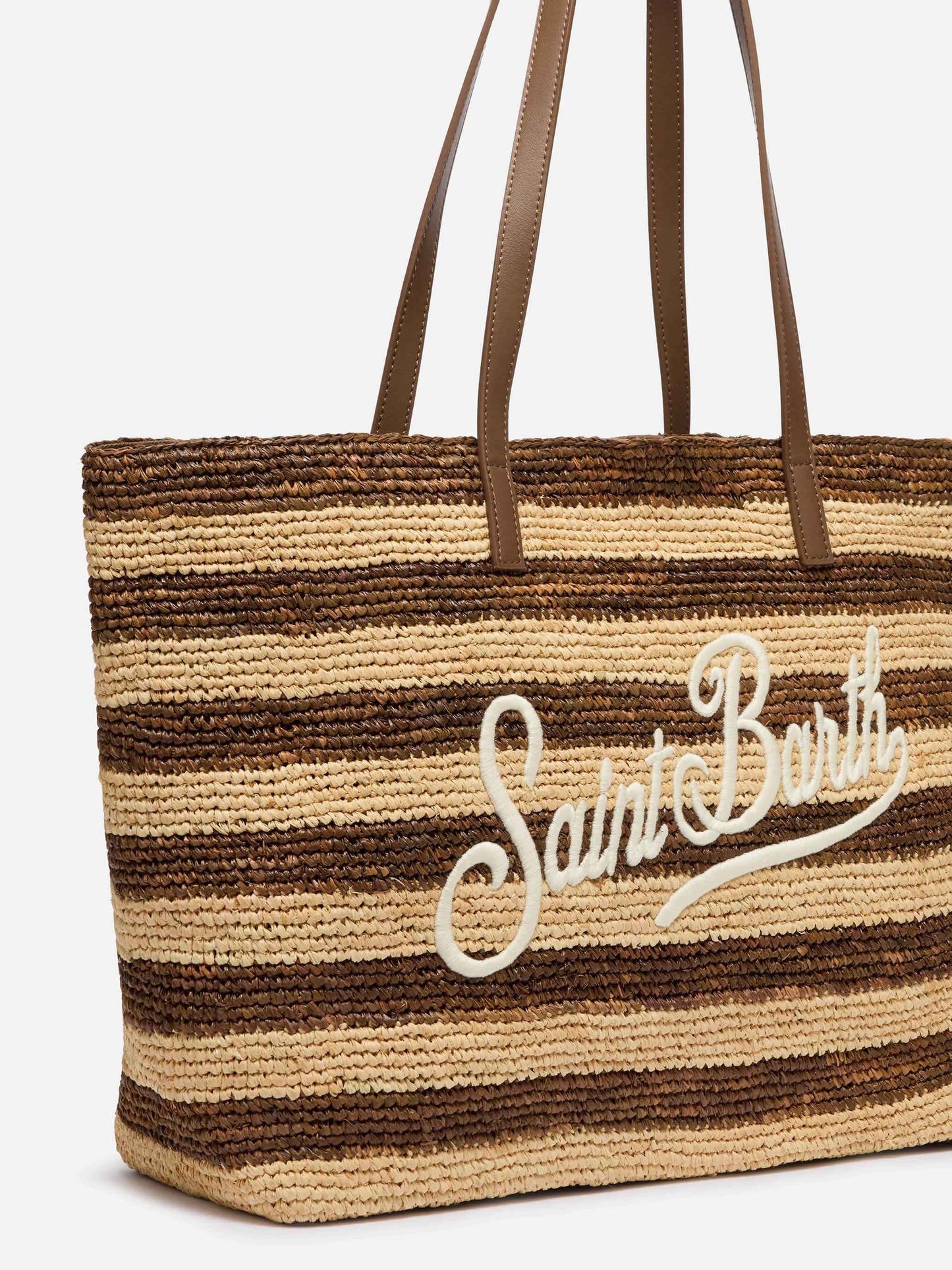 Raffia City Tasche mit braunem Streifenprint