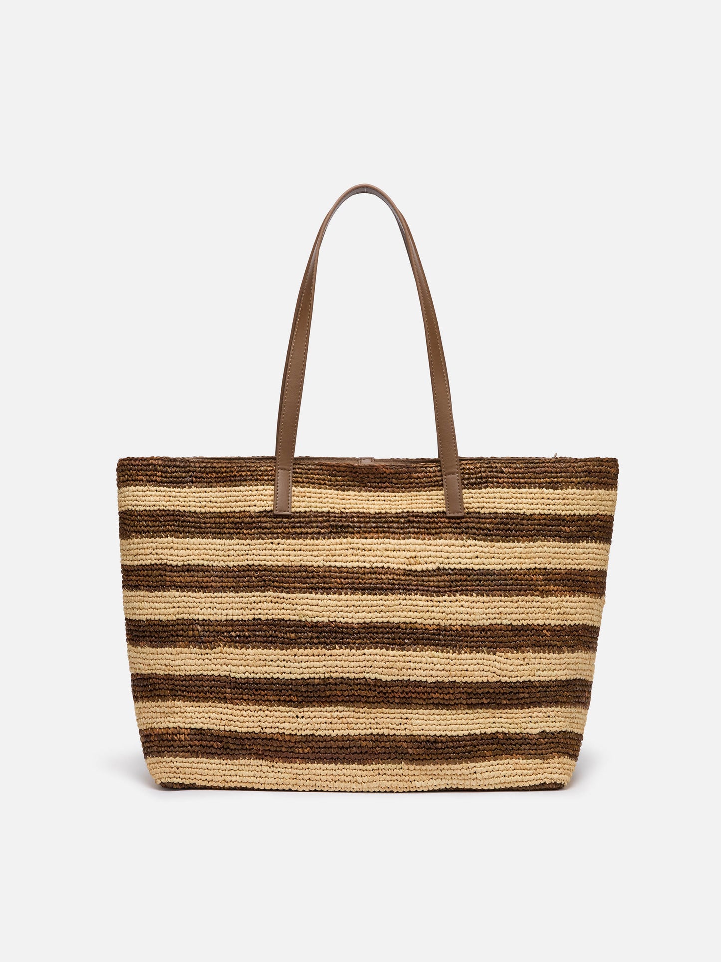 Raffia City Tasche mit braunem Streifenprint
