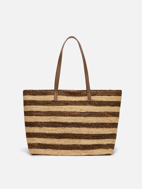Raffia City Tasche mit braunem Streifenprint