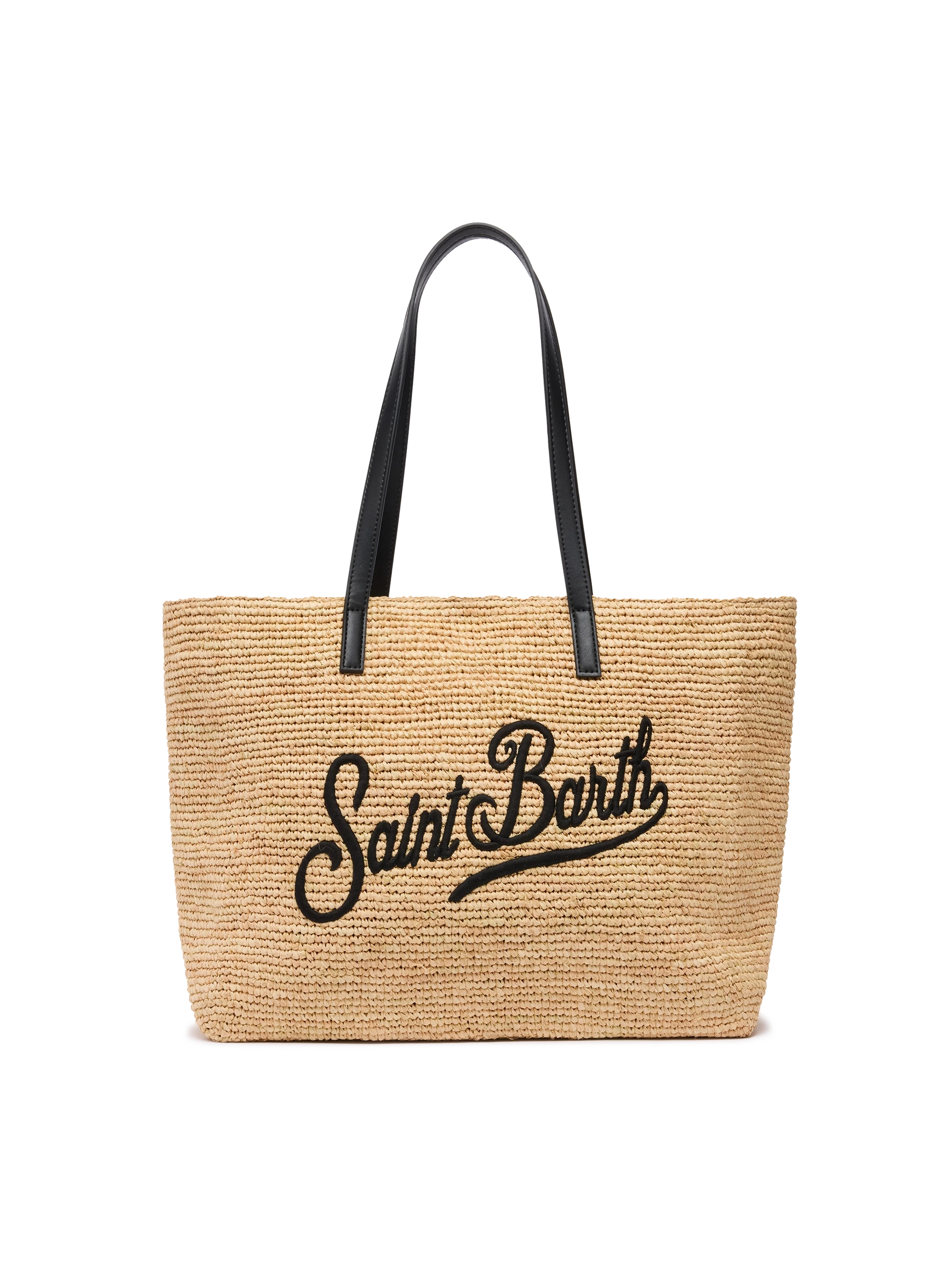 Beige Raffia City bag with Saint Barth embroidered logo - MC2 Saint Barth