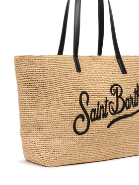 Beige Raffia City bag with Saint Barth embroidered logo - MC2 Saint Barth