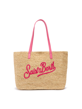 Beige Raffia City Mid bag with Saint Barth embroidered logo - MC2 Saint Barth