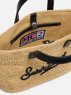 Beige Raffia City Mini bag with Saint Barth embroidery