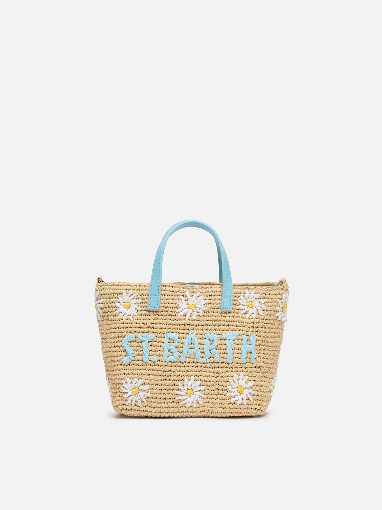 Beige Raffia City Mini bag with daisy embroidery