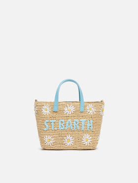 Beige Raffia City Mini bag with daisy embroidery