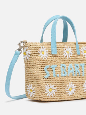 Beige Raffia City Mini bag with daisy embroidery