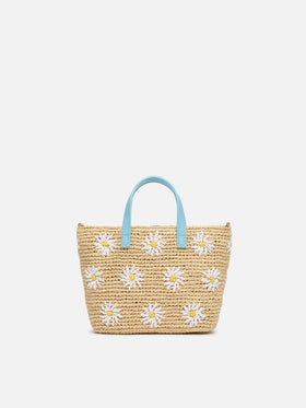 Beige Raffia City Mini bag with daisy embroidery