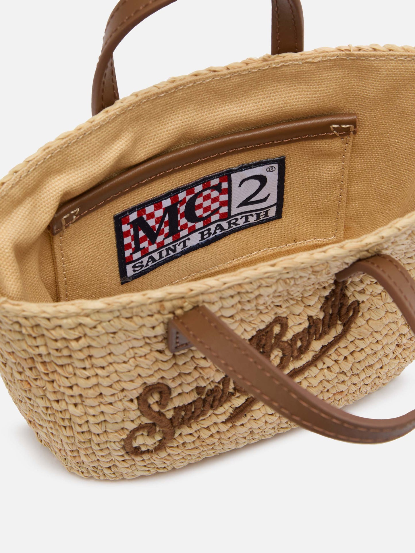 Beige Raffia City Micro bag with leather handles - MC2 Saint Barth