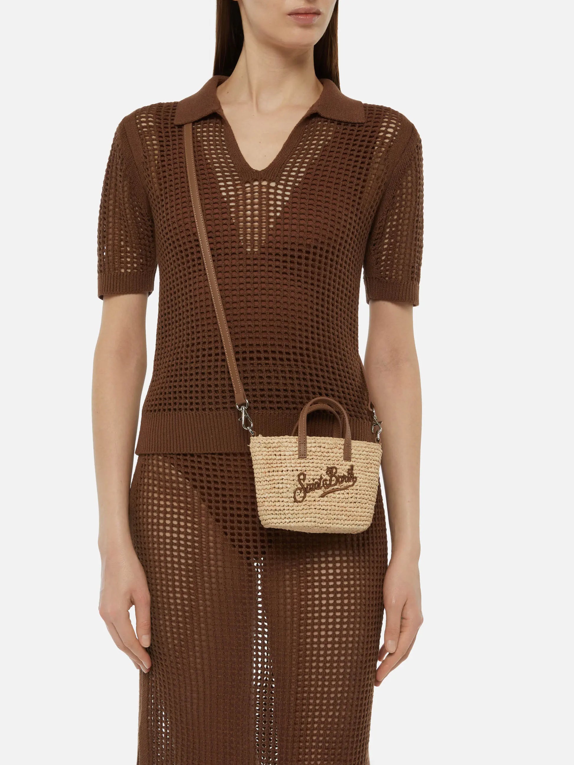 Beige Raffia City Micro bag with leather handles - MC2 Saint Barth