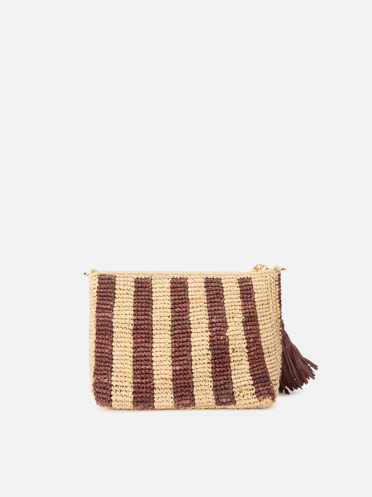 Striped raffia pouch with embroidered logo