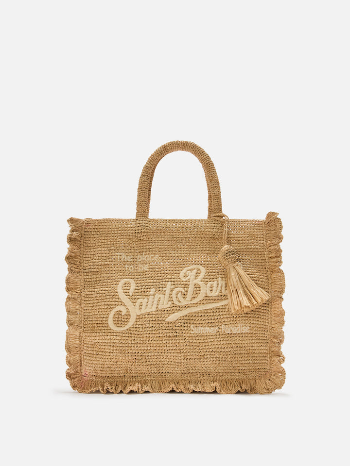Volant medium raffia bag with embroidered logo