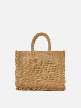 Borsa Volant medium in raffia con logo ricamato