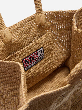 Borsa Volant medium in raffia con logo ricamato