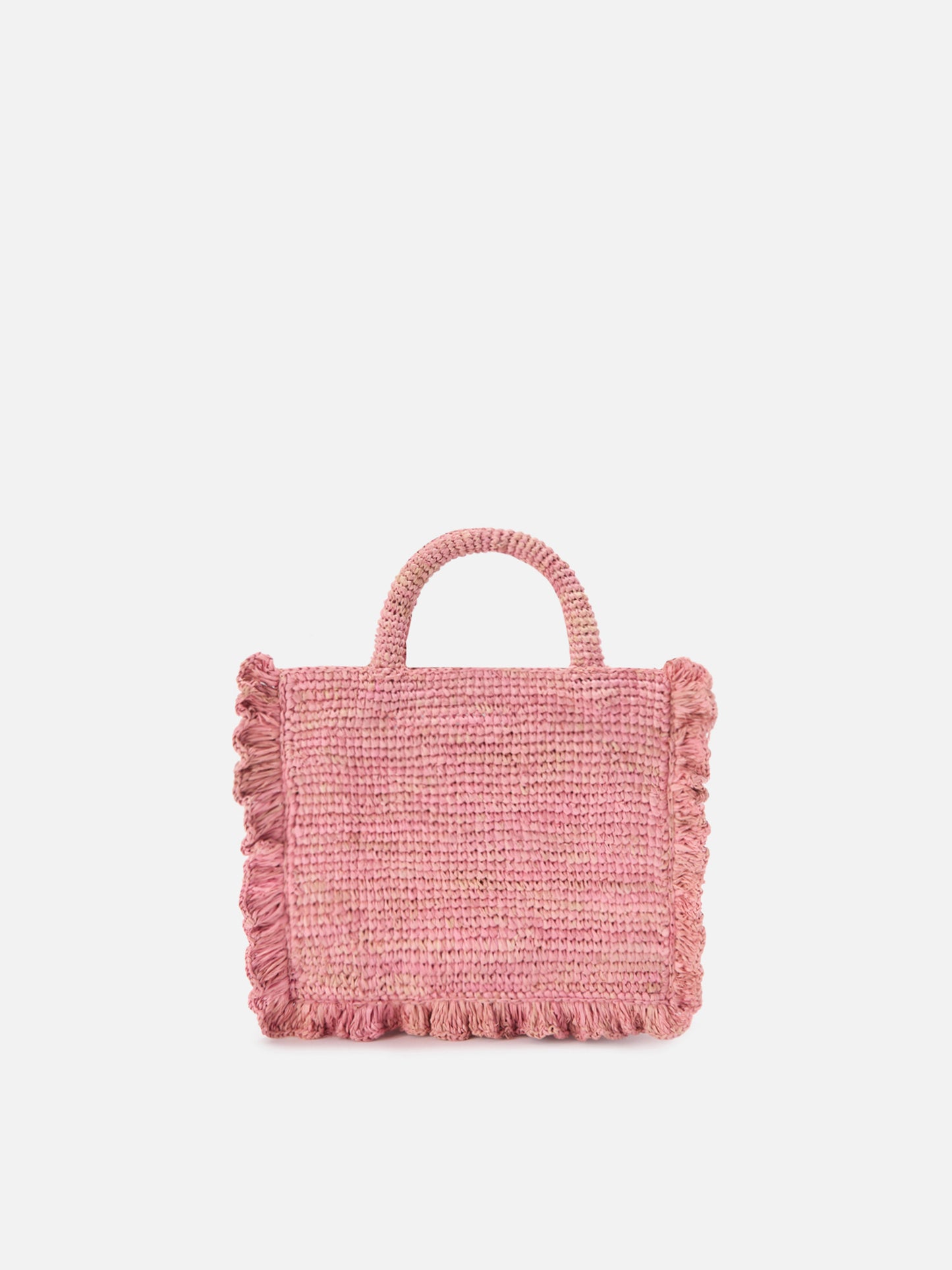 Borsa Volant Mini in raffia rosa con logo ricamato