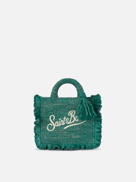 Bolso mini Volant de rafia azul claro con logotipo bordado 