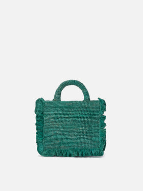 Bolso mini Volant de rafia azul claro con logotipo bordado 