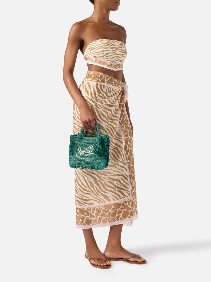 Light blue Volant Mini raffia bag with embroidered logo