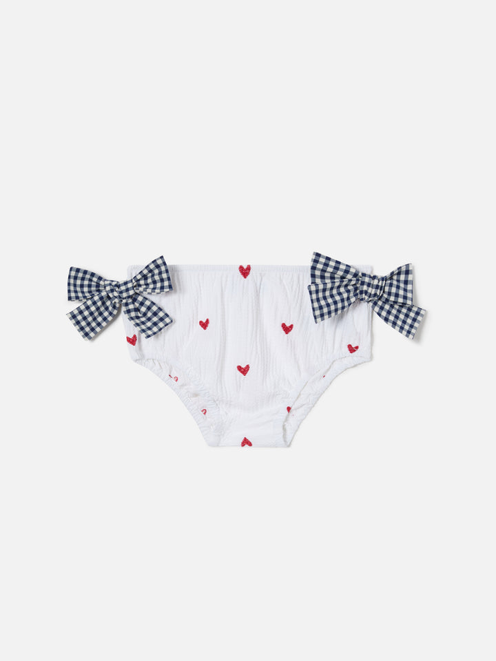 Culotte mare Rainbow in seersucker con cuoricini e fiocchi vichy