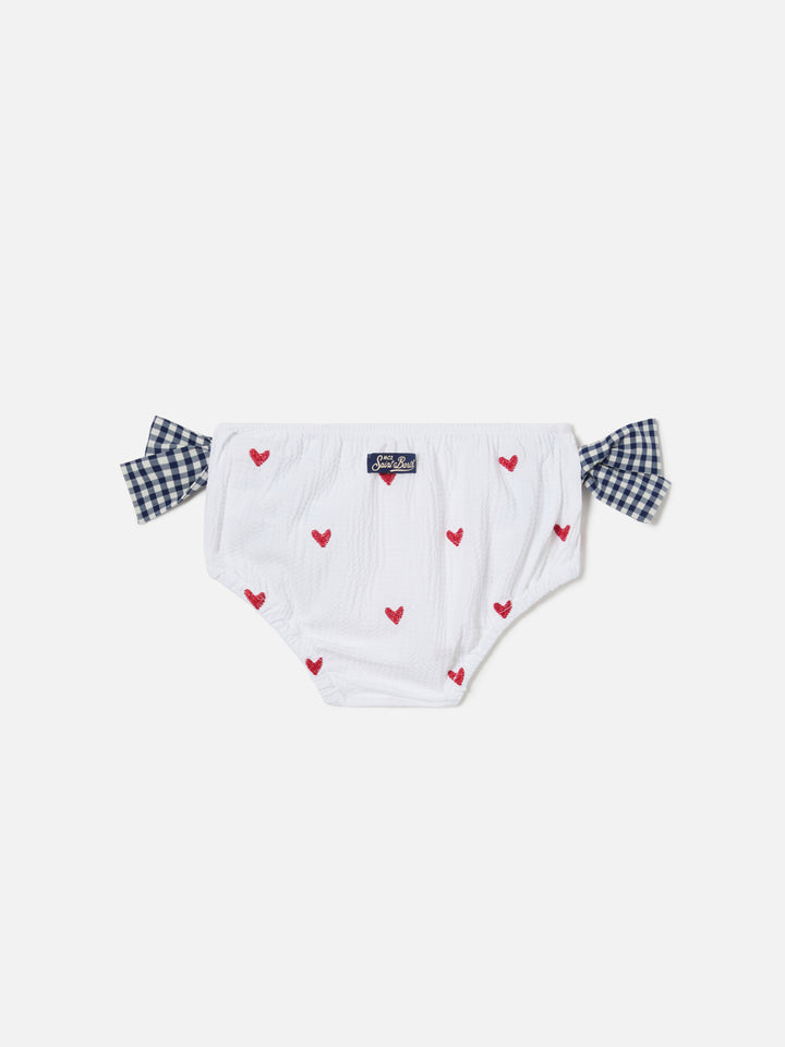 Culotte mare Rainbow in seersucker con cuoricini e fiocchi vichy