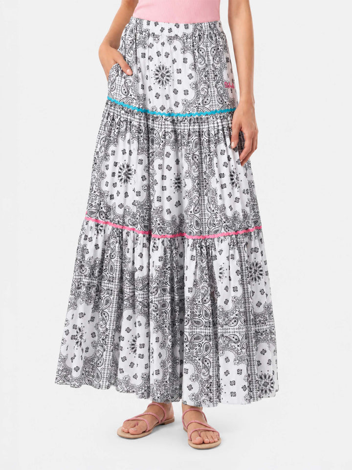 Gonna lunga da donna in cotone con stampa bandana