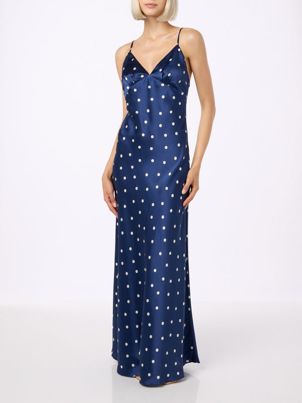 Woman pure silk slip dress Ravel with polka dots print