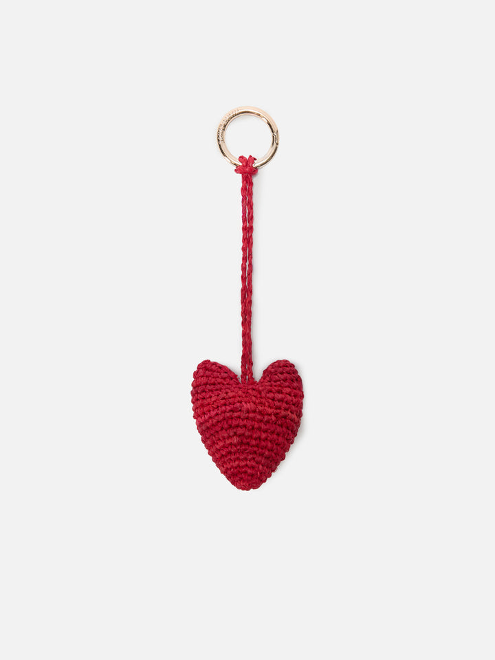 Bag Charm with heart in raffia