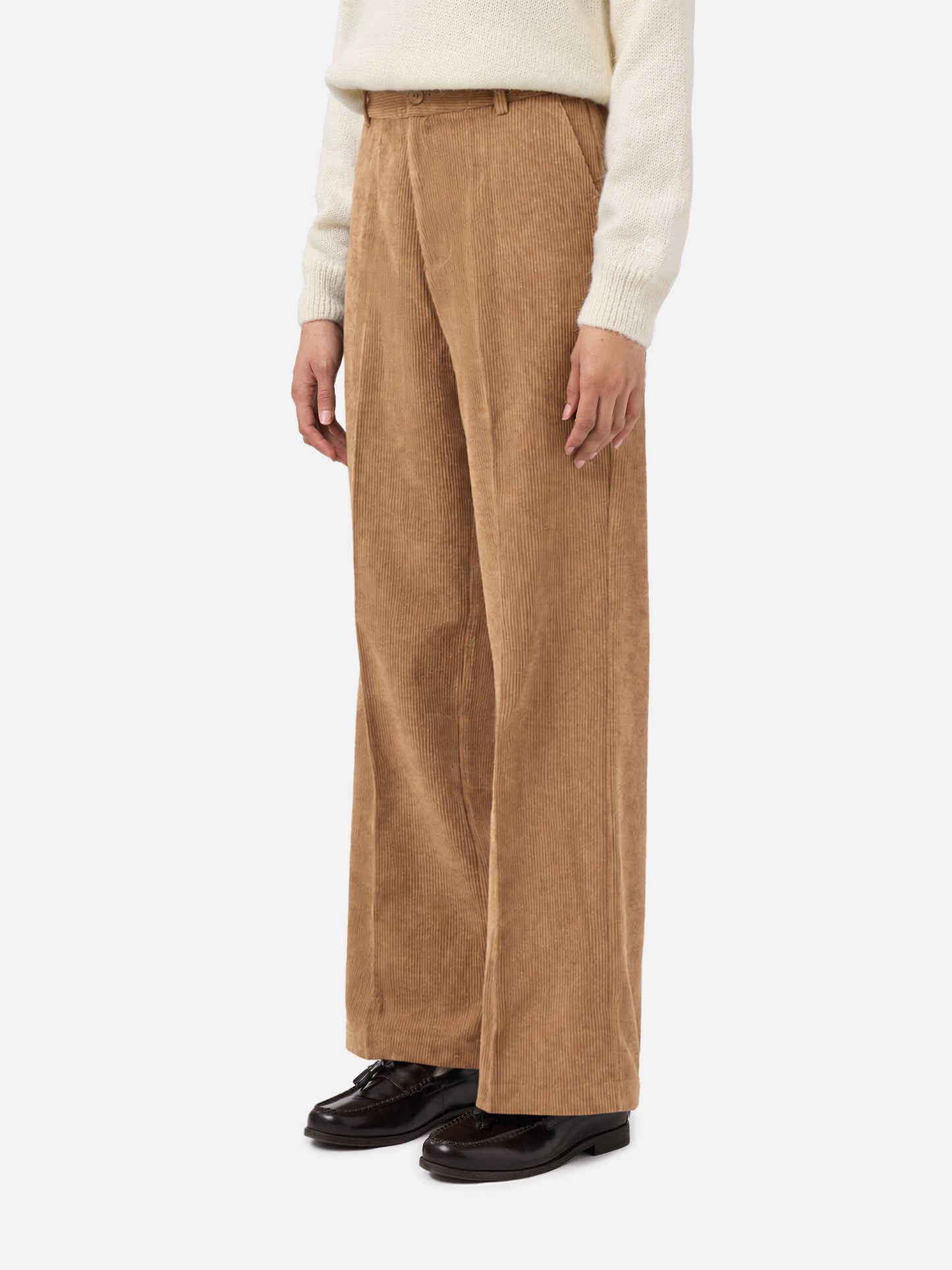 Pantaloni a gamba ampia Rebella in corduroy cammello
