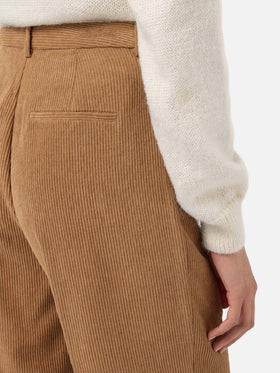 Pantaloni a gamba ampia Rebella in corduroy cammello