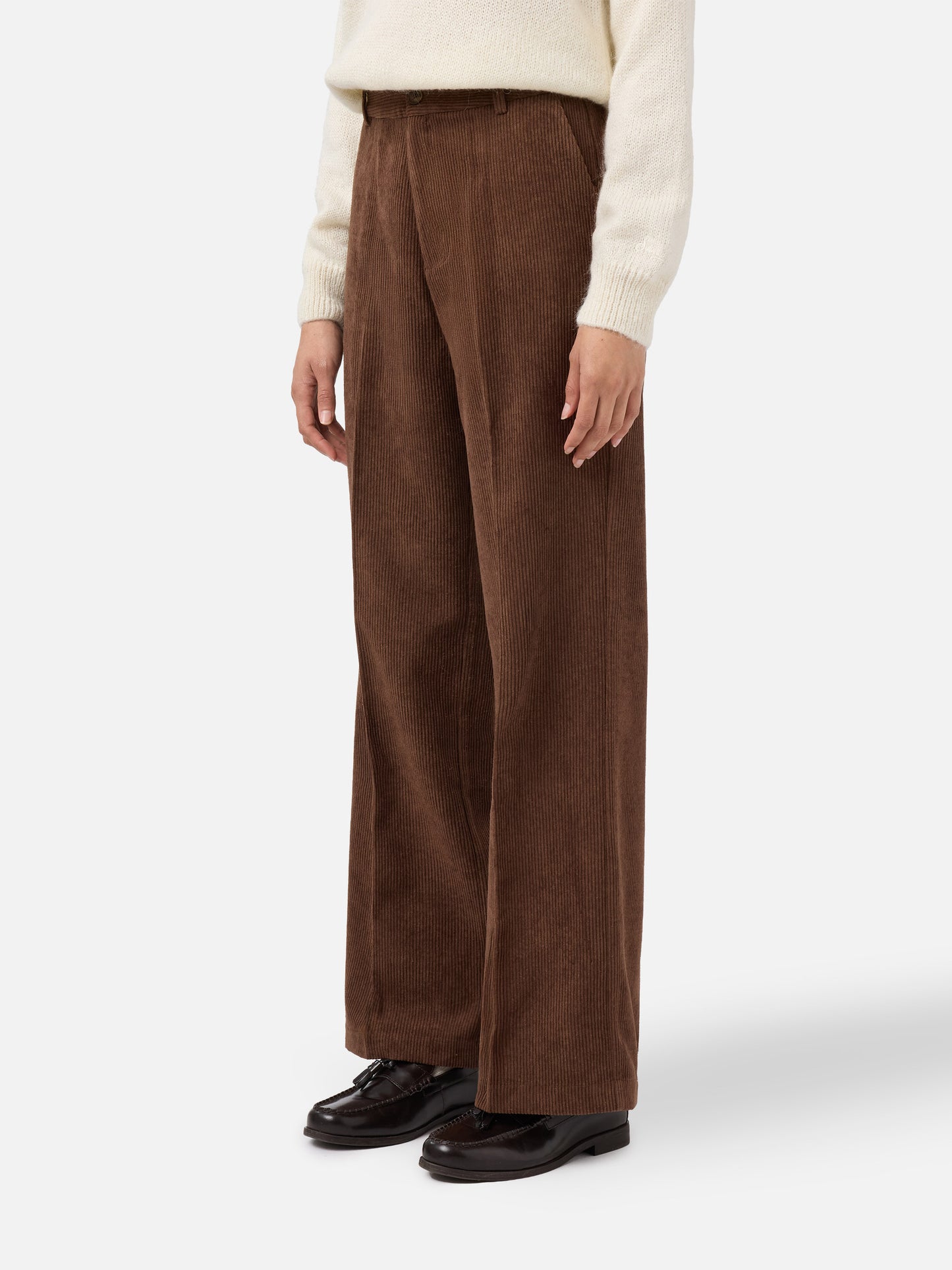 Pantaloni a gamba ampia Rebella in corduroy marrone