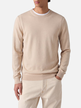 Maglione girocollo Regent beige in 100% LANA MERINO